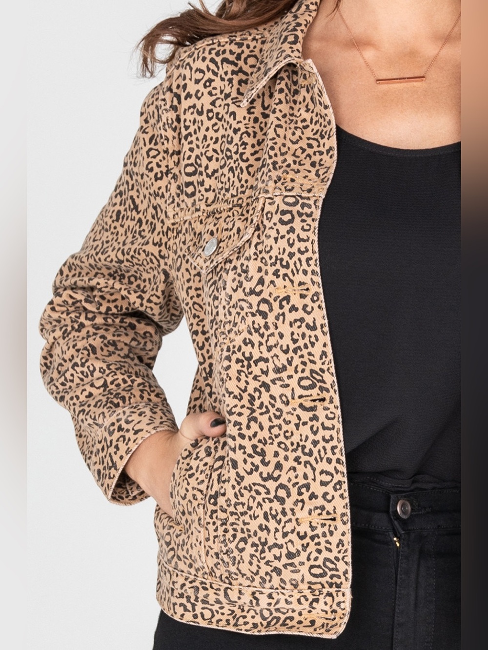 Brunette the Label -Lindsay Leopard Denim Jacket (NWT) M/L *see photos for info - Picture 10 of 16
